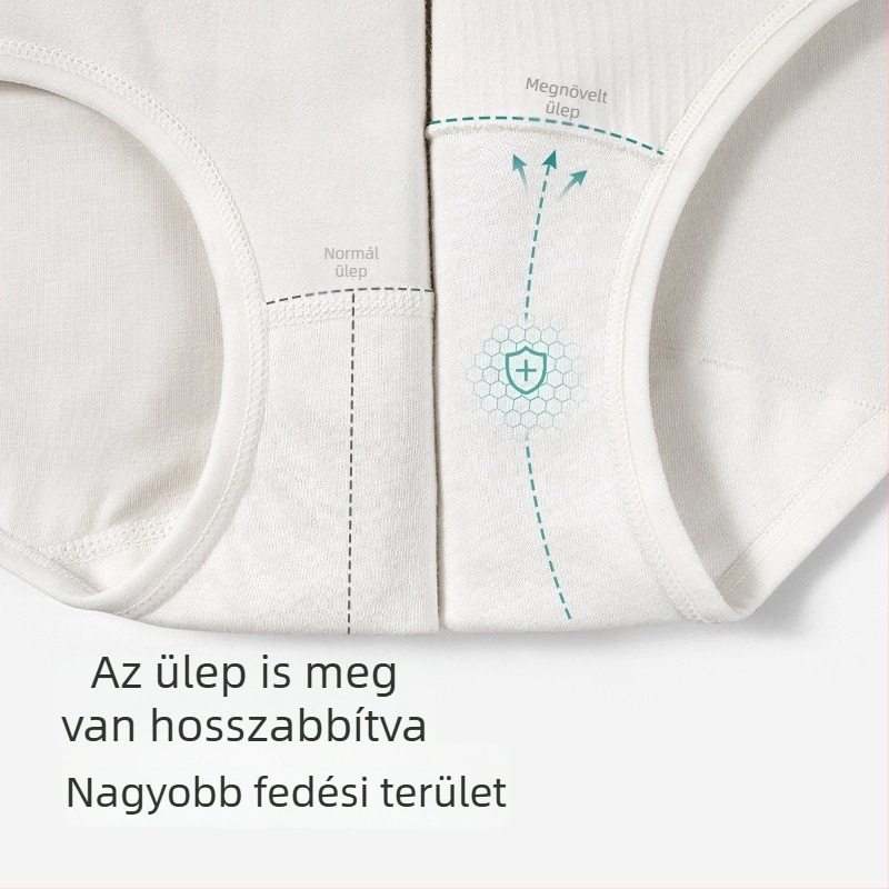 Natúr pamut kismama fehérnemű, magas derékkal és has-támasztó, hosszított ágyékkal a középső és késői terhességhez