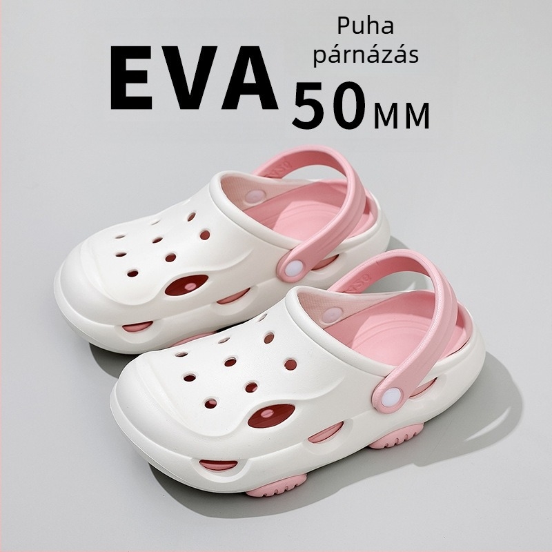 Lyukas papucs – zárt orrú EVA belső/kültéri használatra, csúszásmentes, lélegző, talp 3,5 cm+ vastag, masszázs és magasságnövelés