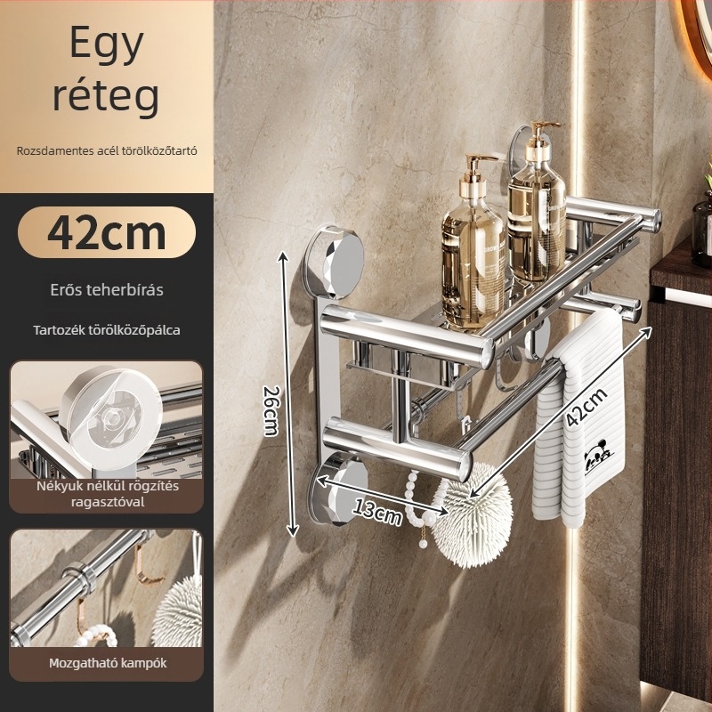 Fali törölközőtartó fürdőszobába, rozsdamentes acélból, felület kezelése spray-vel, 1 polc, modern minimalista stílus, tárolásra