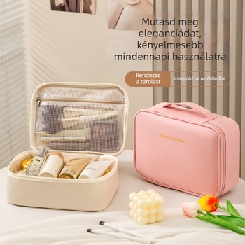 Levehető sminktáska, kocka alak, PU anyag, többfunkciós utazáshoz