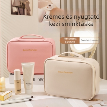 Levehető sminktáska, kocka alak, PU anyag, többfunkciós utazáshoz