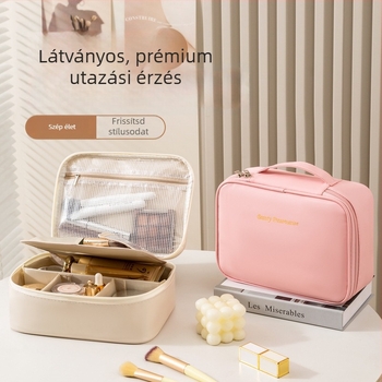 Levehető sminktáska, kocka alak, PU anyag, többfunkciós utazáshoz