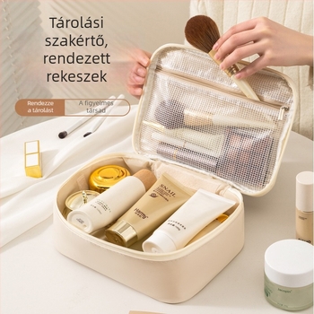 Levehető sminktáska, kocka alak, PU anyag, többfunkciós utazáshoz