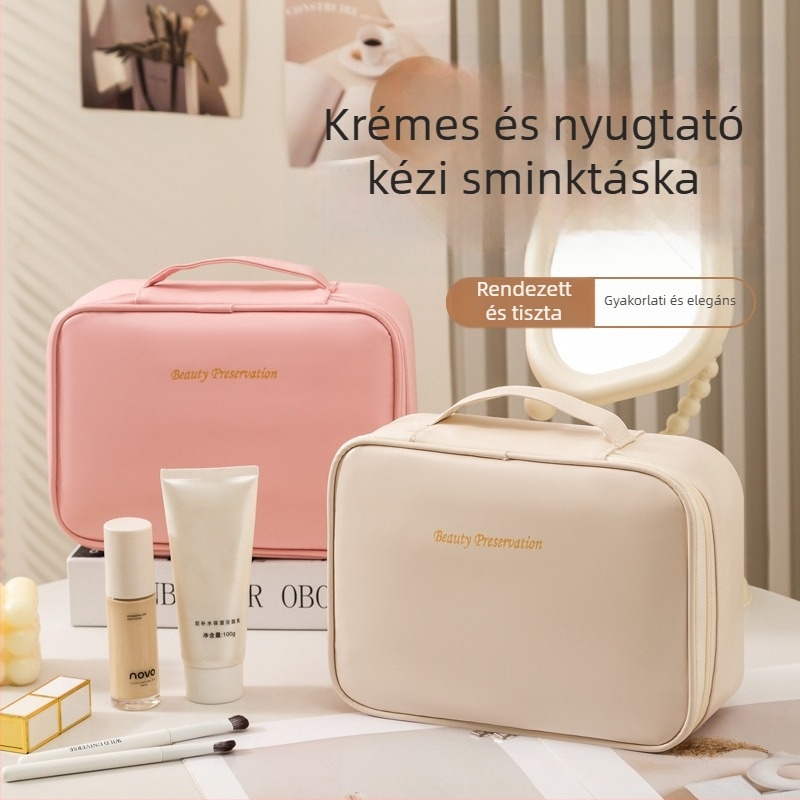 Levehető sminktáska, kocka alak, PU anyag, többfunkciós utazáshoz