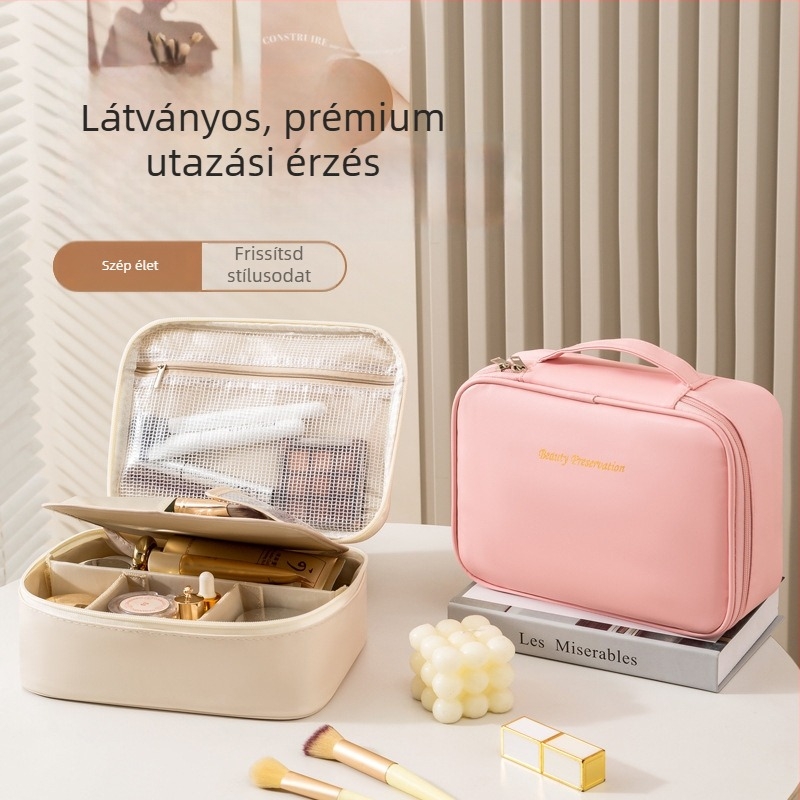 Levehető sminktáska, kocka alak, PU anyag, többfunkciós utazáshoz