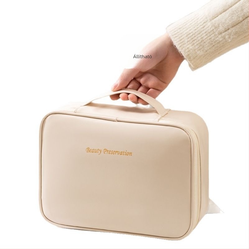 Levehető sminktáska, kocka alak, PU anyag, többfunkciós utazáshoz