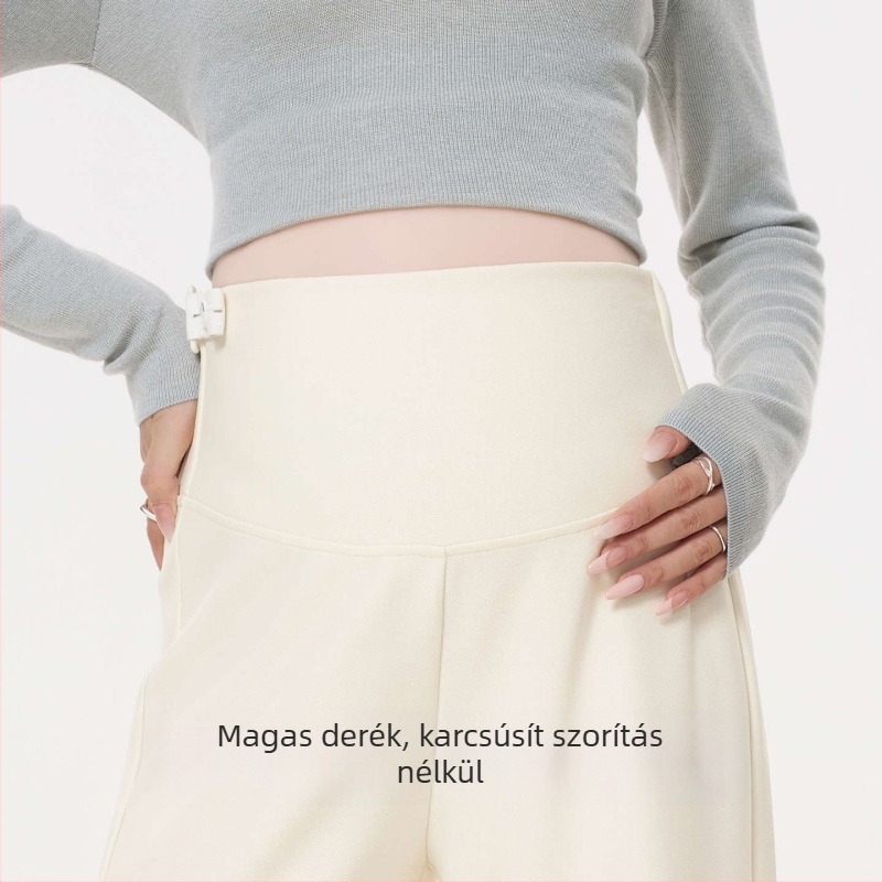 Masanon kismama nadrágok őszre–télre, széles szabás, nem szorít a hasra, modern kismama divat, 2025 új stílus