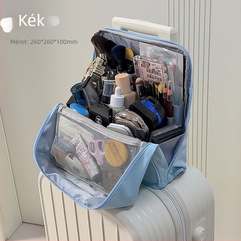 Bőr kozmetikai táska, többszintű függőleges kialakítással, nagy kapacitású utazási szervező