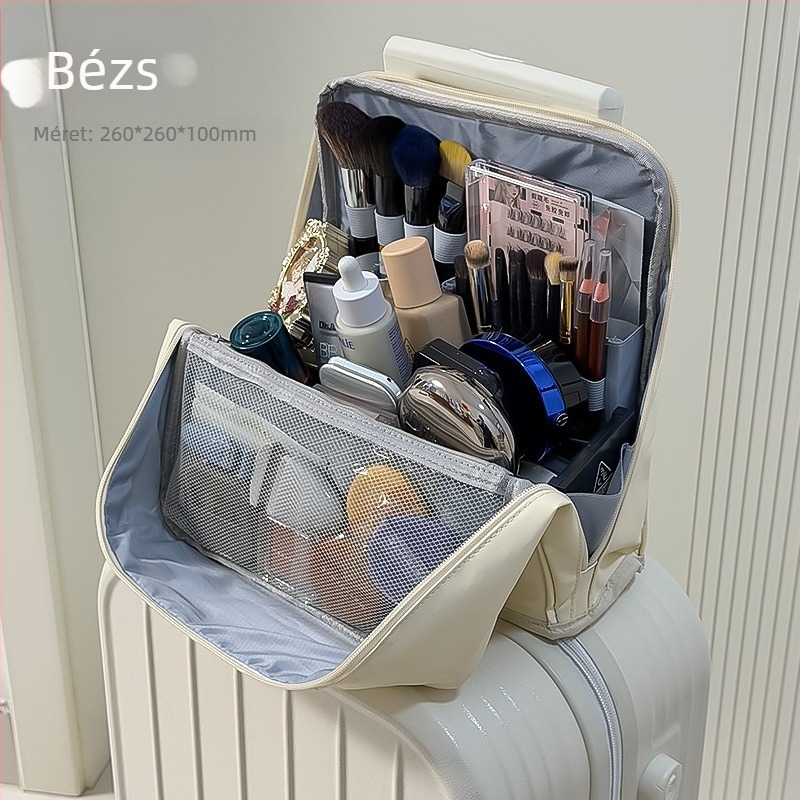 Bőr kozmetikai táska, többszintű függőleges kialakítással, nagy kapacitású utazási szervező