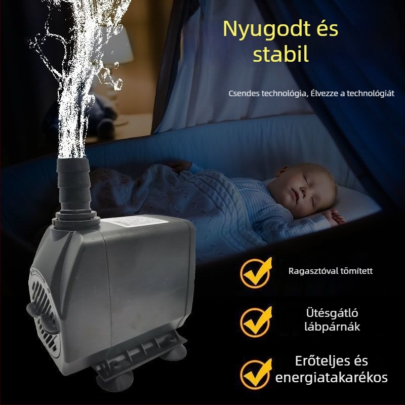 akvaráriumi merülő szivattyú víz körforgásához és szűréséhez, alsó szívóval, csendes működés