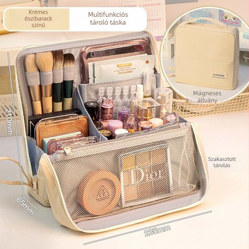 Sminktáska Four Seasons, nagy kapacitású, hordozható tároló, osztott rekeszek, anyag: szövet, stílus: modern minimalizmus