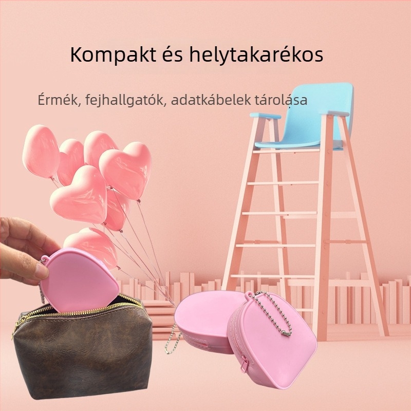 Kocka alakú szilikon tároló táska kábelekhez és fejhallgatókhoz – többszörös felhasználású, utazáshoz, modern minimalista stílus.