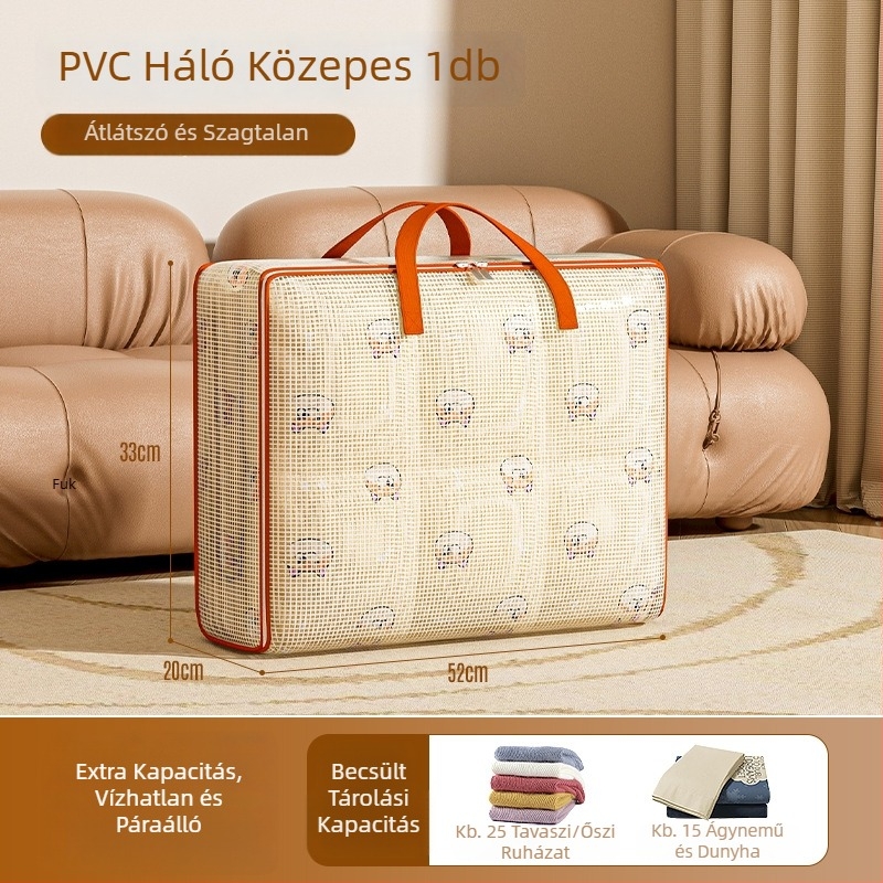 Ágyneműtároló táska, átlátszó kubiform PVC, nagy kapacitású, többfunkciós szervező párnákhoz, ruhákhoz és cipőkhöz, hálószoba és utazáshoz
