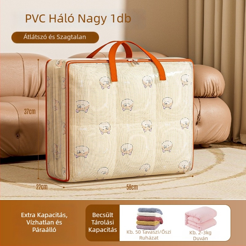 Ágyneműtároló táska, átlátszó kubiform PVC, nagy kapacitású, többfunkciós szervező párnákhoz, ruhákhoz és cipőkhöz, hálószoba és utazáshoz