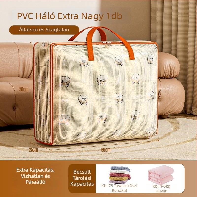 Ágyneműtároló táska, átlátszó kubiform PVC, nagy kapacitású, többfunkciós szervező párnákhoz, ruhákhoz és cipőkhöz, hálószoba és utazáshoz