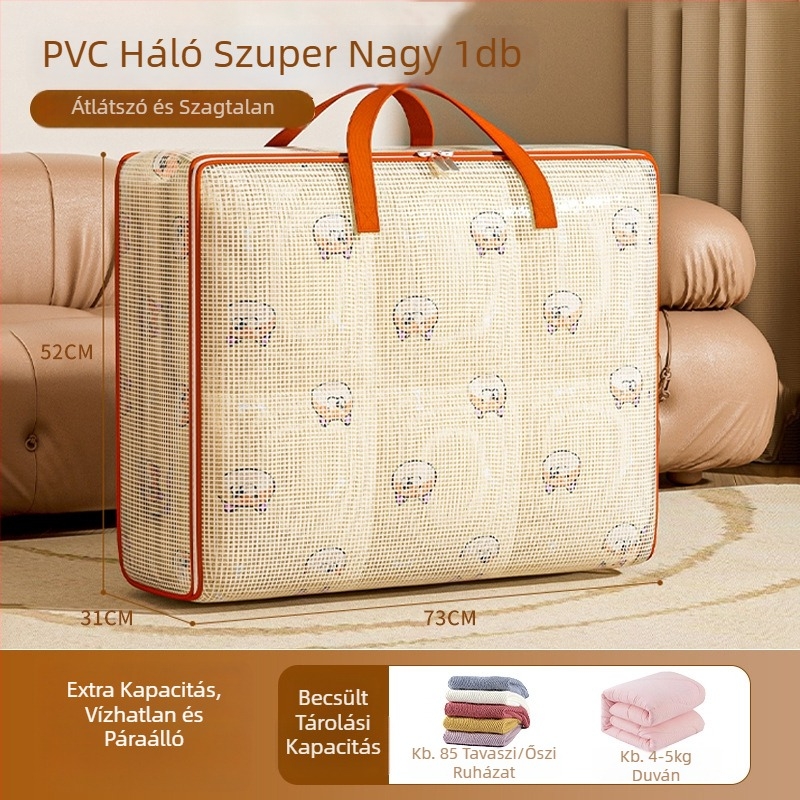 Ágyneműtároló táska, átlátszó kubiform PVC, nagy kapacitású, többfunkciós szervező párnákhoz, ruhákhoz és cipőkhöz, hálószoba és utazáshoz