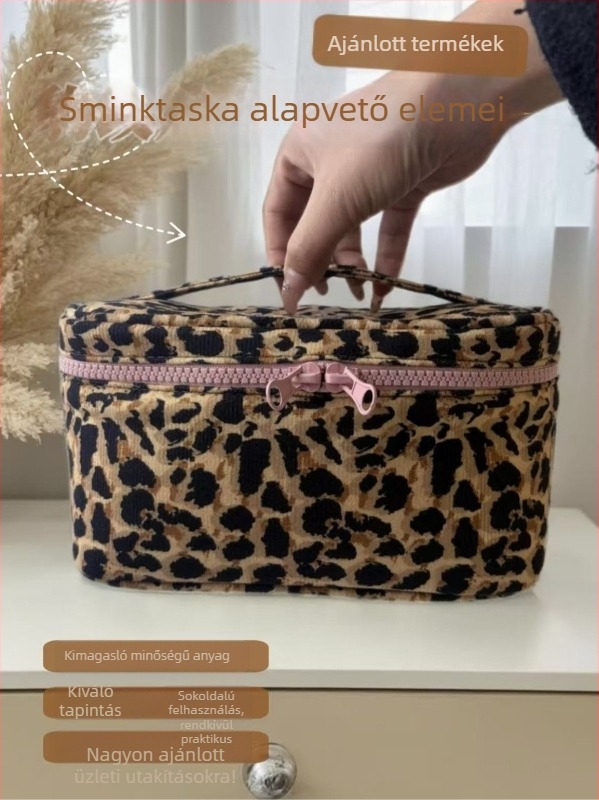 Kör alakú leopárd mintás kozmetikai táska, nylon bélés, többfunkciós, ultra könnyű
