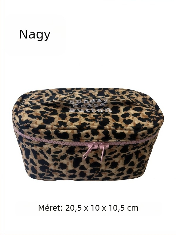 Kör alakú leopárd mintás kozmetikai táska, nylon bélés, többfunkciós, ultra könnyű
