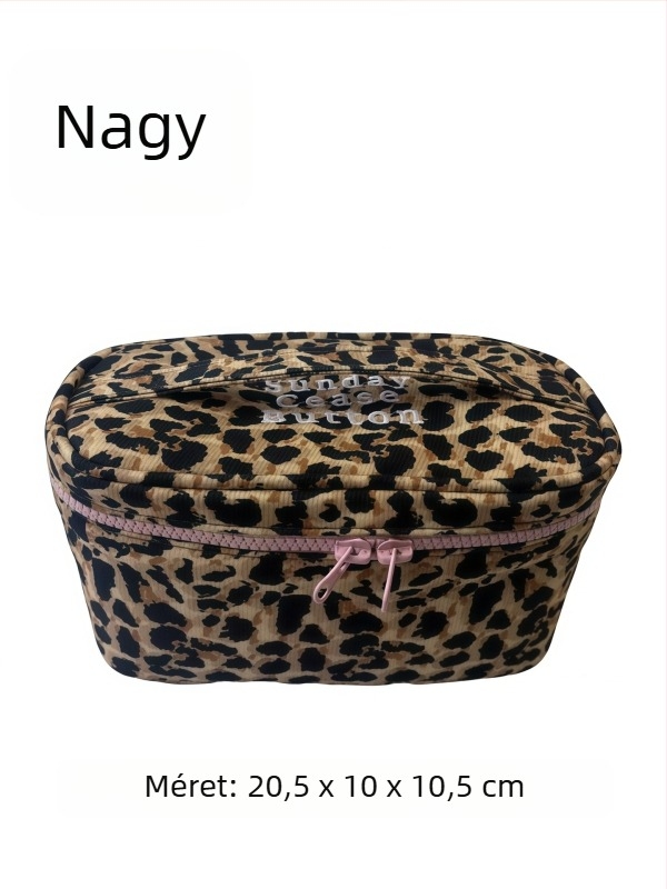 Kör alakú leopárd mintás kozmetikai táska, nylon bélés, többfunkciós, ultra könnyű