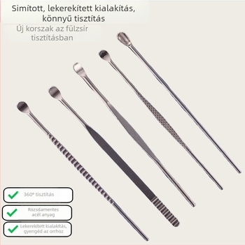 Rozsdamentes acél fülkanál készlet – fülzsír eltávolító eszköz, uniszex, fény nélkül