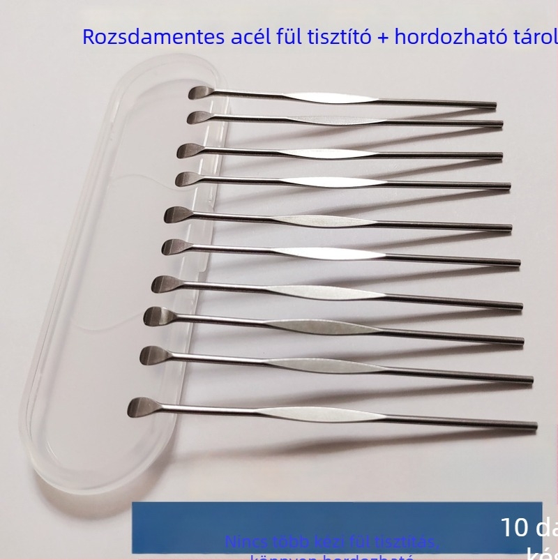Rozsdamentes acél fülkanál készlet – fülzsír eltávolító eszköz, uniszex, fény nélkül