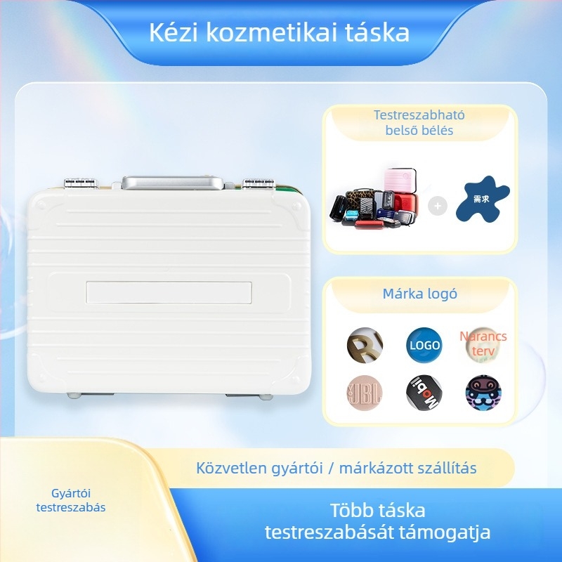 Sminkes táska, PC anyagból, vízálló és hordozható, horizontális négyzet alakú, cipzáras nyitás, kapacitás kevesebb mint 20 L