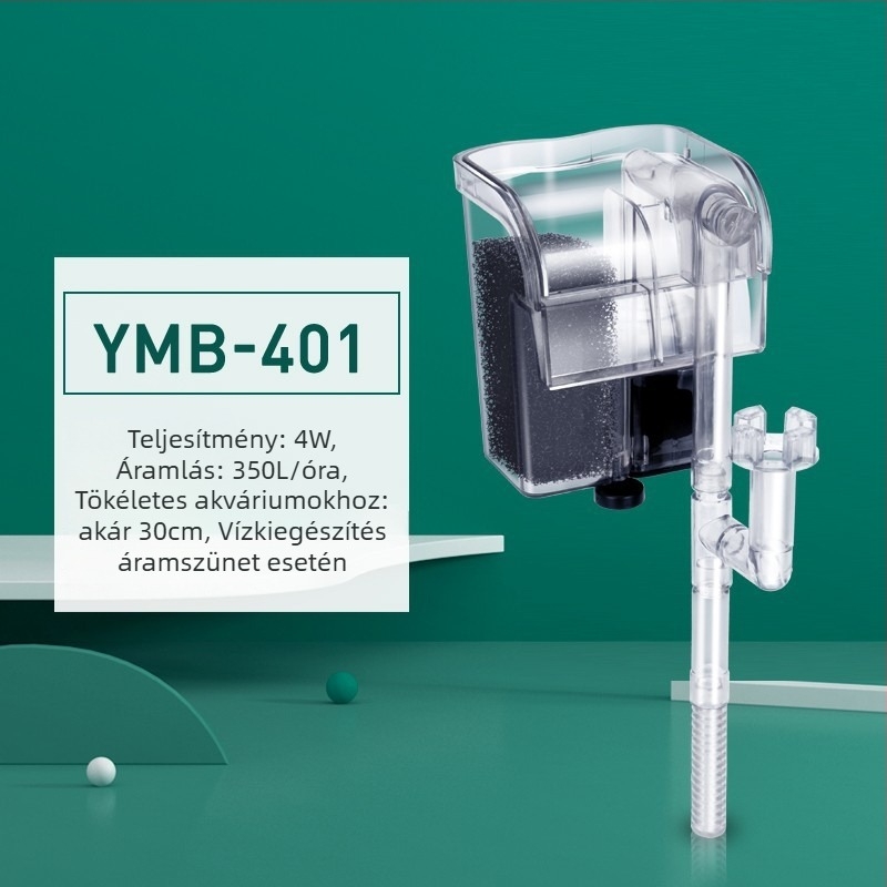 Yee Akváriumi Szűrőpumpa – Kicsi, Csendes Külső 3-in-1 Vízcsobogás Falra Szerelhető Oxigén- és Keringető Egység, Műanyag; Frissvíz Halak Számára; Modellek: YMB-401/403/404/405; Márka: Yee