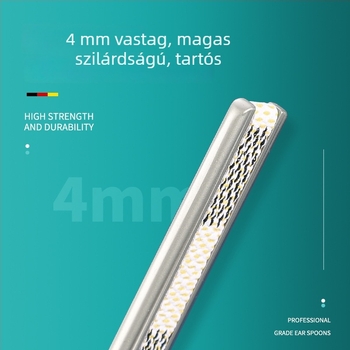 Rozsdamentes acélból készült egyszemélyes fülkanál a hallójárat tisztításához, klasszikus kanál alakú