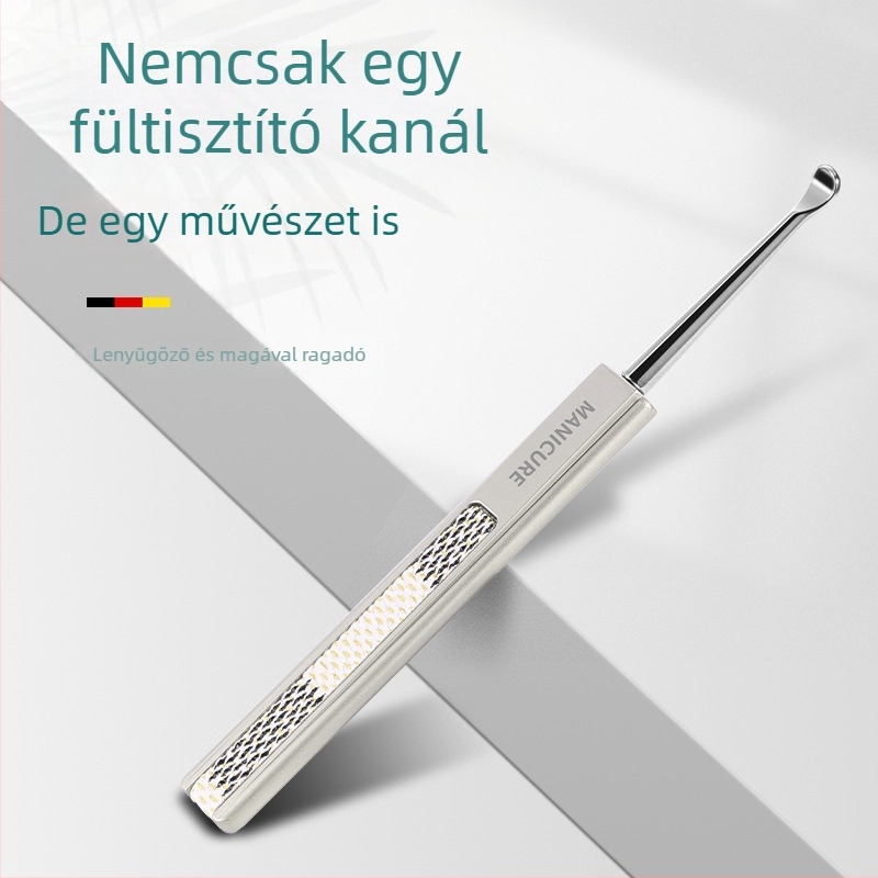 Rozsdamentes acélból készült egyszemélyes fülkanál a hallójárat tisztításához, klasszikus kanál alakú