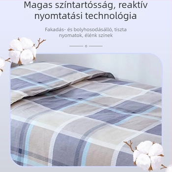 Pamut háromrészes ágyneműkészlet egyszemélyes emeletes ágyhoz – kollégiumi használatra; tartalmaz lepedőt, párnahuzatot és paplanhuzatot; twill szövés, reaktív festés, geometriai mintázat