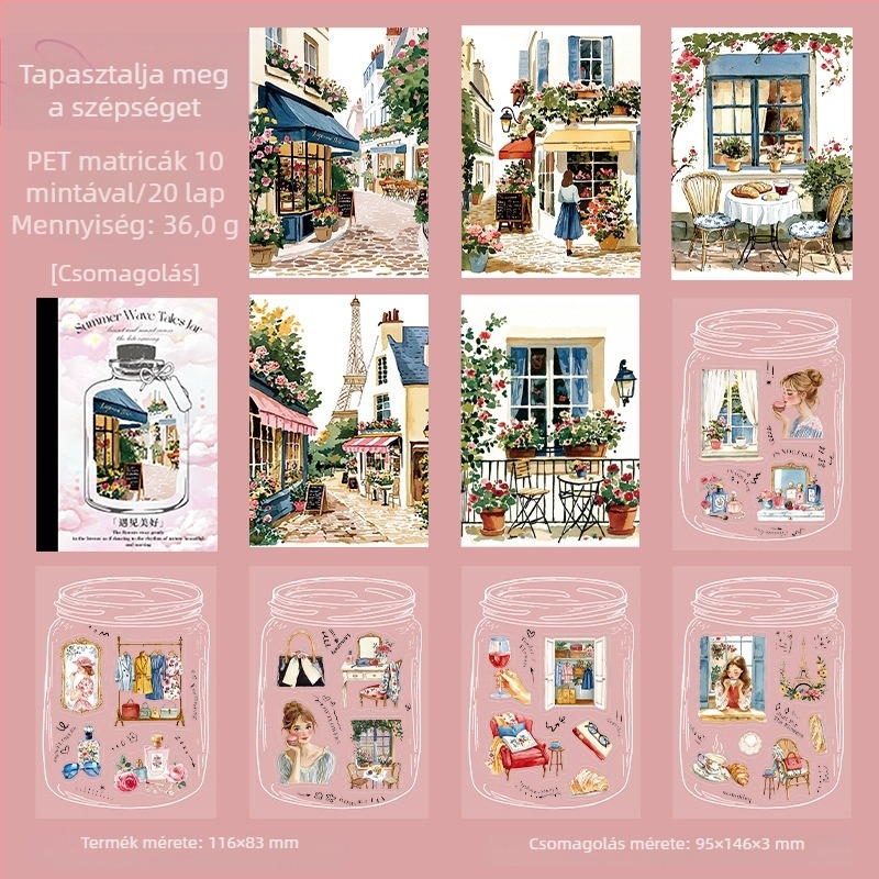 Good day PET matrica könyv, 20 lap, Nyári táj téma, DIY útmutató