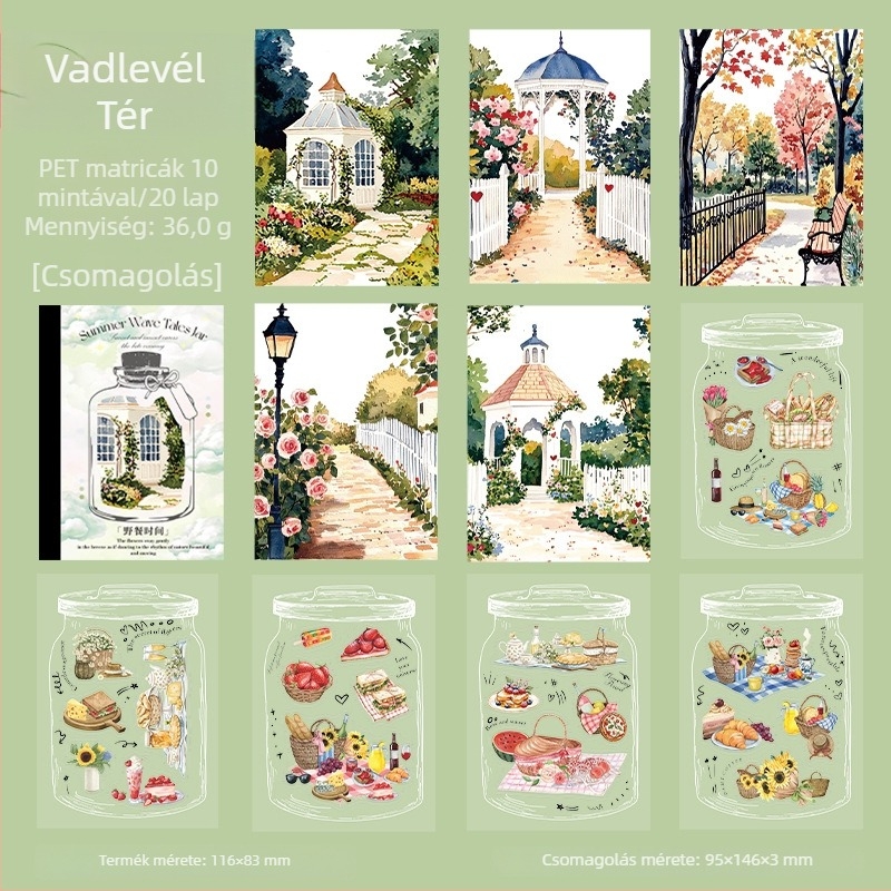 Good day PET matrica könyv, 20 lap, Nyári táj téma, DIY útmutató