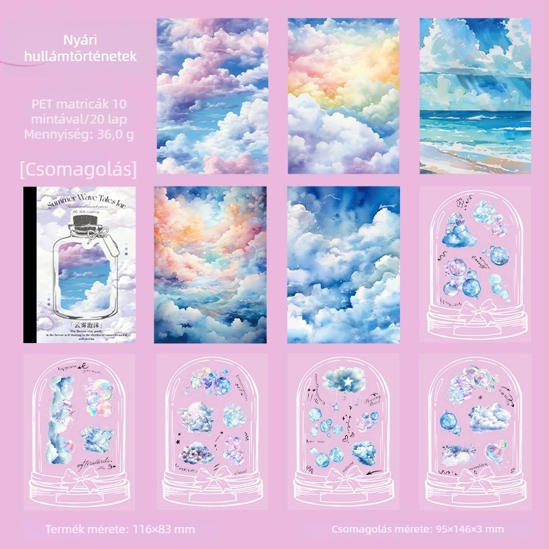 Good day PET matrica könyv, 20 lap, Nyári táj téma, DIY útmutató