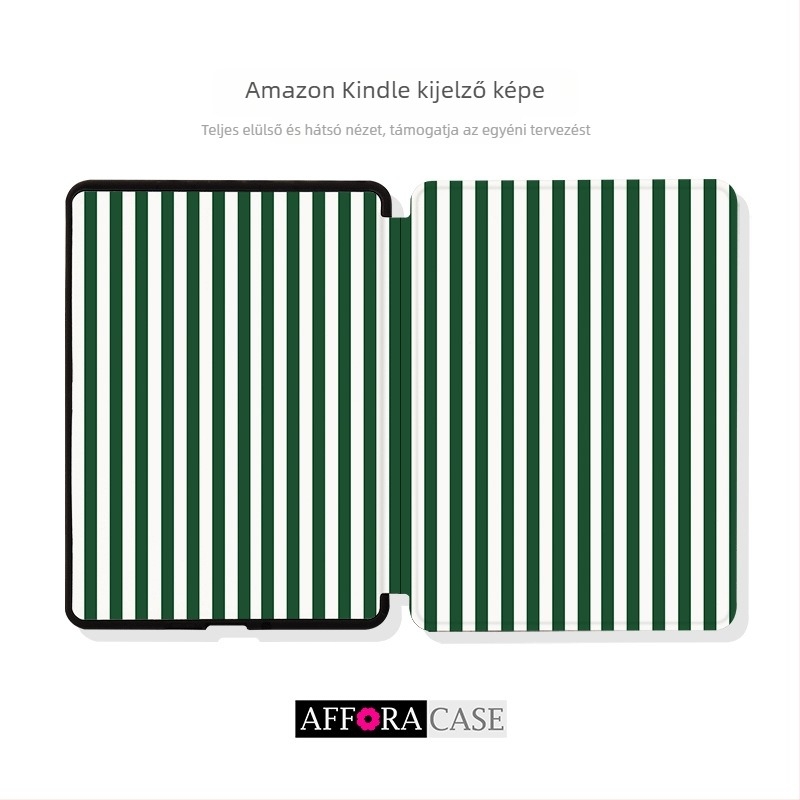 AFULA TPU védőtok Kindle 2024-hez, zöld csíkos dizájnnal, forgatható fedéllel