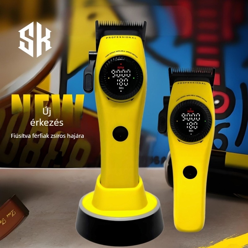 Brushless motoros hajvágó, titániumötvözetből készült penge, 21 fokozatú fokozatos taper, 9000 RPM, beépített 2000–4000 mAh akkumulátor