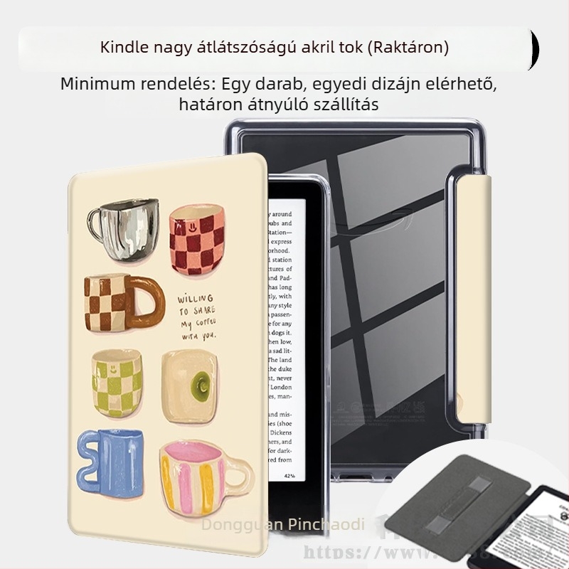 Kindle védőtok, átlátszó PU anyagból, puha burkolat, mágneses zár, modell KPW6