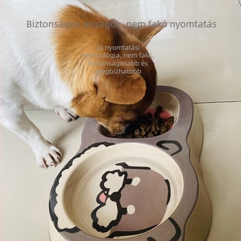 Bambusz rostból készült kisállat dupla tálkák, csúszásmentes, rajzfilmszerű dizájn, étel- és víztál, 18 darab/doboz