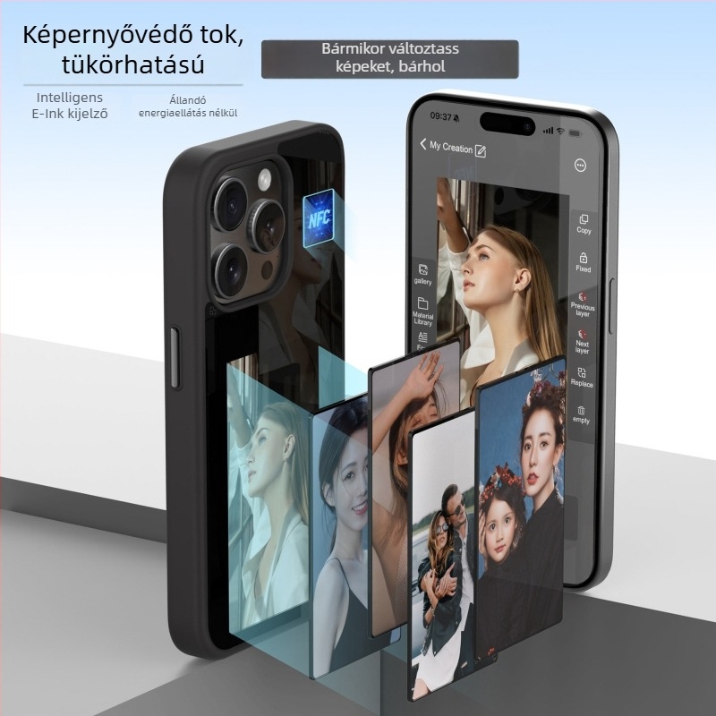 Telefontok E-Ink kijelzővel és AI vetítéssel, NFC-vel, testreszabható, matt TPU anyag, ütésálló védelem, iPhone 13–14 sorozathoz