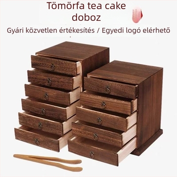 Fából készült teásdoboz húzható fiókkal és többszintes teás tálcával, 18 L kapacitás, 121-es modell, 12 darabos készlet