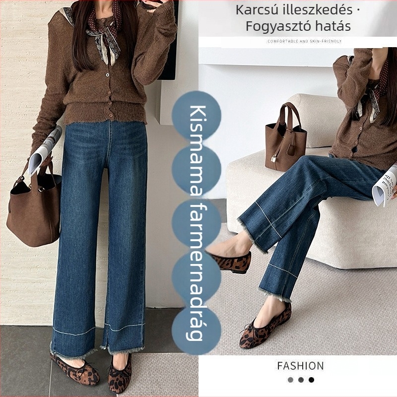 Teherbeesítésre szánt farmernadrág denimből, lazán egyenes szabás, nyomásmentes a hasra, az egész terhesség alatt, denim 30–50% poliészter és 30–50% pamut, 2025 ősz