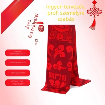 Sál jókívánság motívummal hímzett (Egyszerű kötés; Megőrzi a meleget; Imitációs kasmír; Poliészter; Jacquard)
