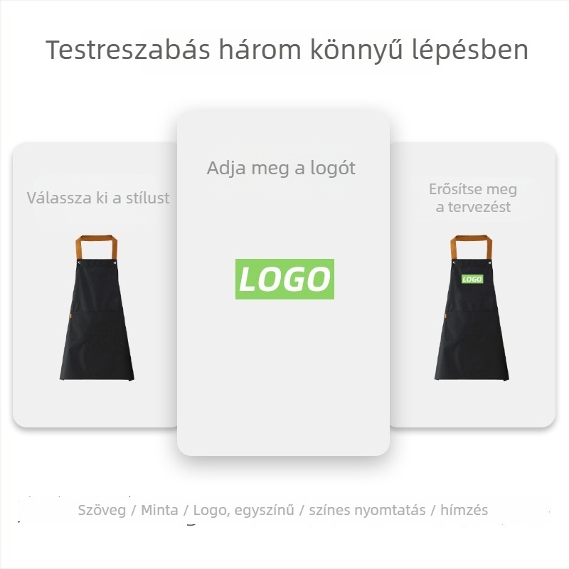 Testreszabott logó nyomtatású kötény, vízálló és olajálló, poliészter + PVC anyag, egyszínű, modern minimalist stílus