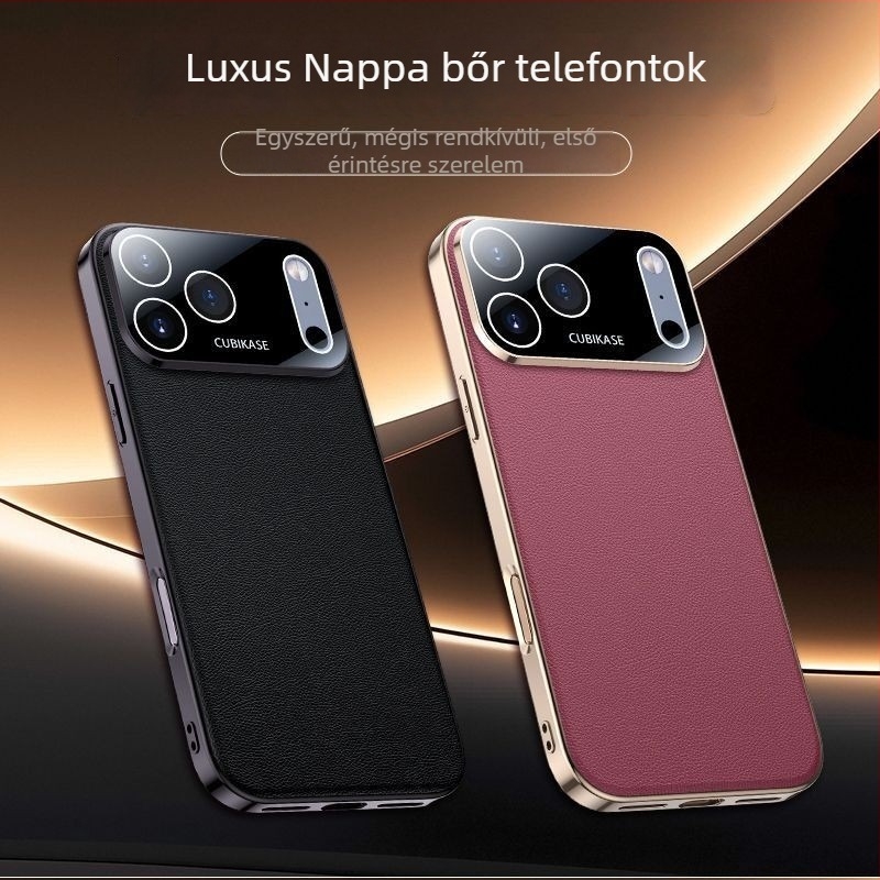 Valódi bőrből készült, teljes lefedettségű védőtok iPhone 17 Pro Max 17Air-hez, kamera-lencse védelmet nyújt