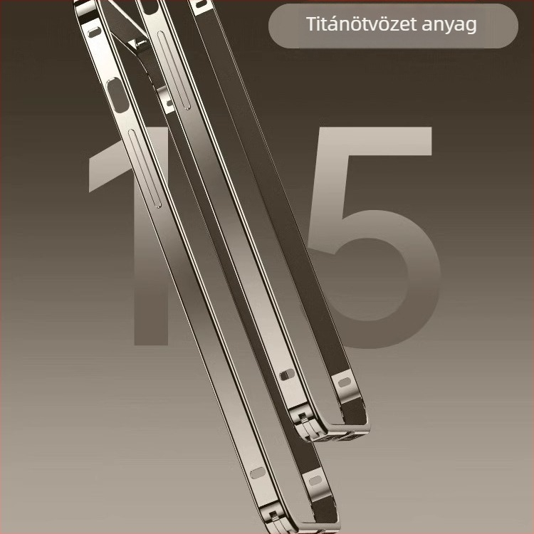 iPhone 16 Pro Maxhoz készült ultra vékony védőtok titánium színű fém kerettel, teljes védelem esések és ujjlenyomatok ellen.