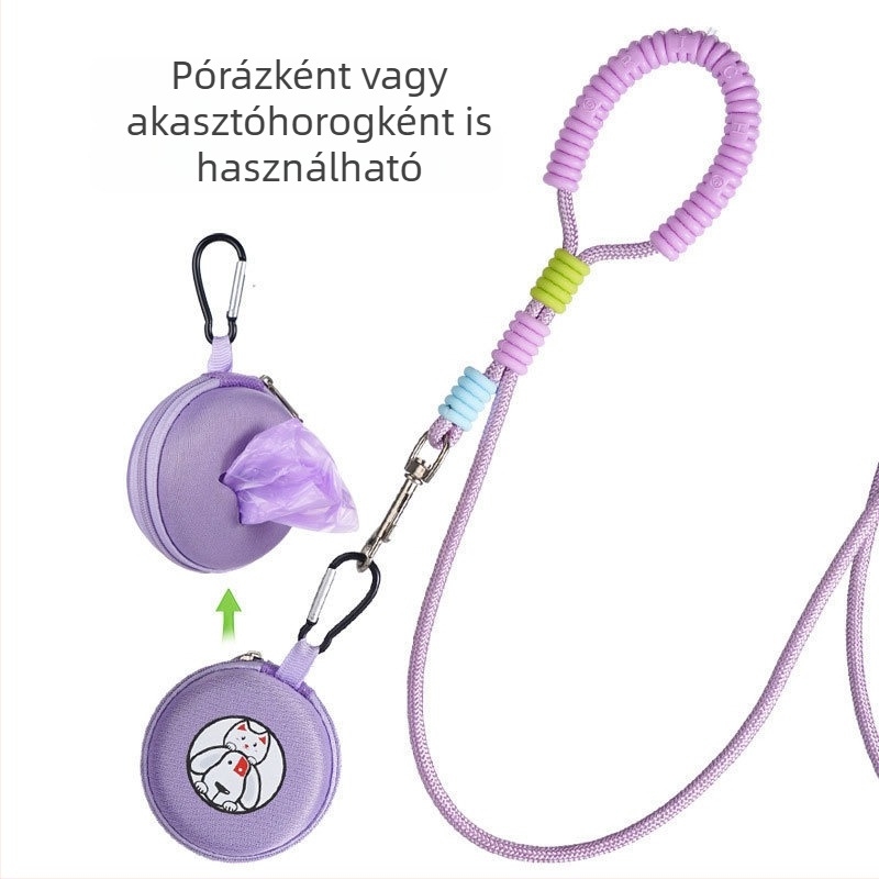 Behúzható kutyapóráz veszteség elleni és menekülés elleni védelemmel, megerősített, hosszabbított és vastagabb kötéllel edzéshez