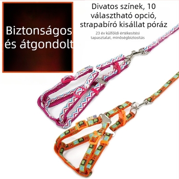 Nylon kutyapóráz és hám kis- és közepes méretű kutyáknak, az elvesztés elleni védelem.