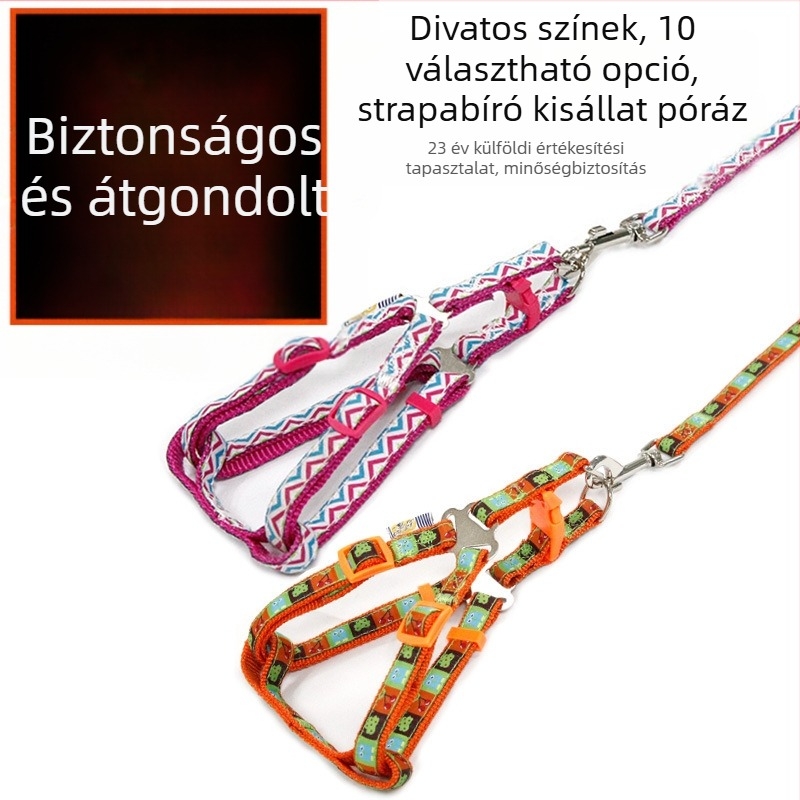 Nylon kutyapóráz és hám kis- és közepes méretű kutyáknak, az elvesztés elleni védelem.
