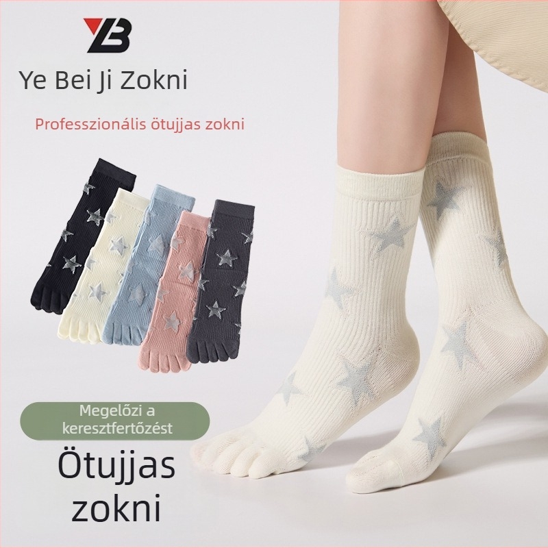 Női ötujjú zokni, középmagas, csillagos mintával, finomított pamutból, őszi-téli