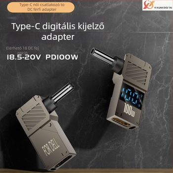 One Core Type-C–to–DC digitális kijelző adapter, PD 100W gyors töltés, noteszgép töltő konverter