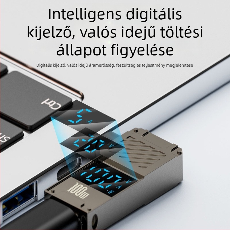 One Core Type-C–to–DC digitális kijelző adapter, PD 100W gyors töltés, noteszgép töltő konverter